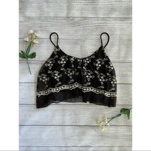 Foreign Exchange Bandeau Sheer Embroidered Top
